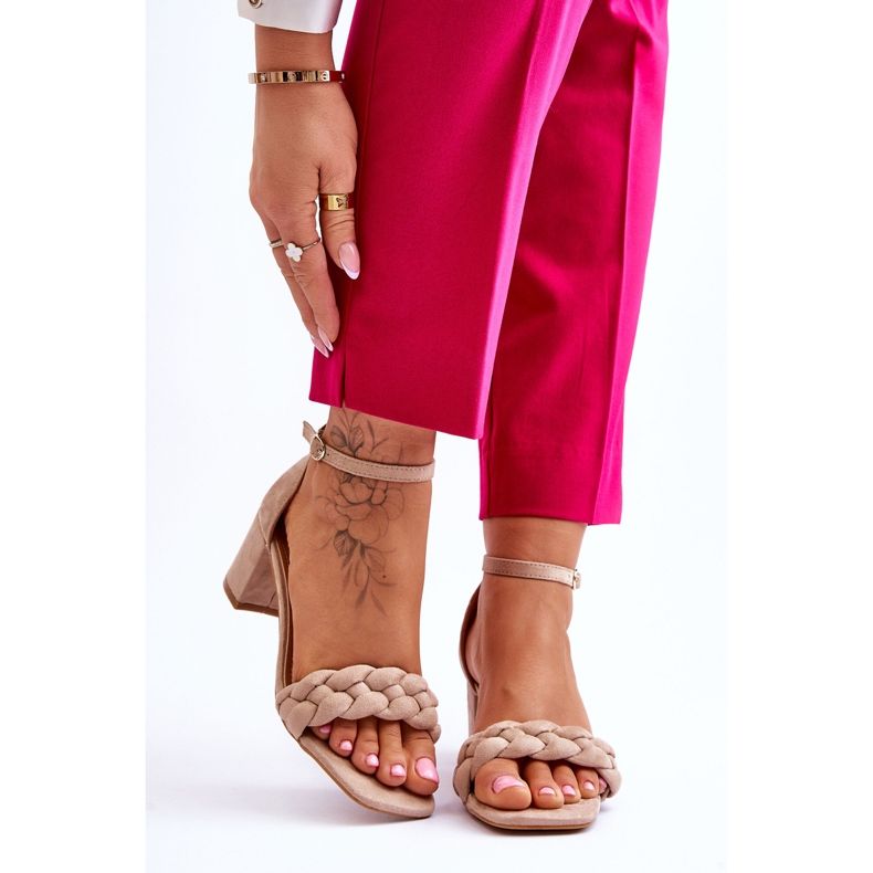 FB2 Sandalias De Ante Con Trenzas Decorativas Azela Beige marrón 1