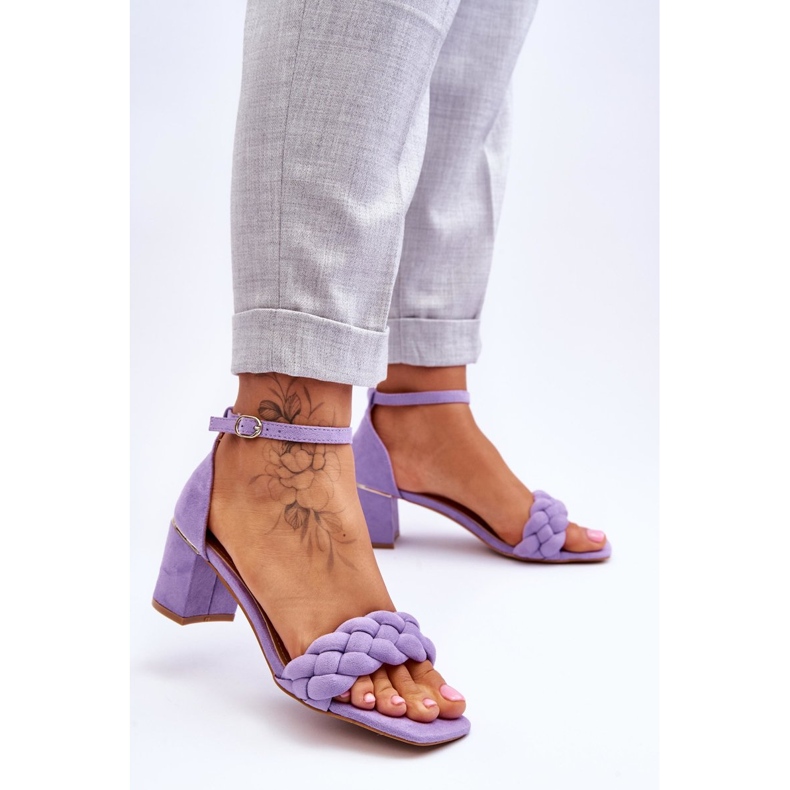 Sandalias Tacón Alto Ante Con Trenza Decorativa, Azela Morado violeta 2