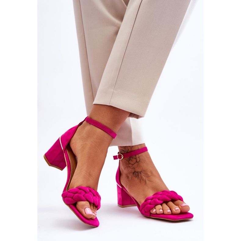 FB2 Sandalias De Ante Con Trenzas Decorativas Azela Fucsia rosado 2