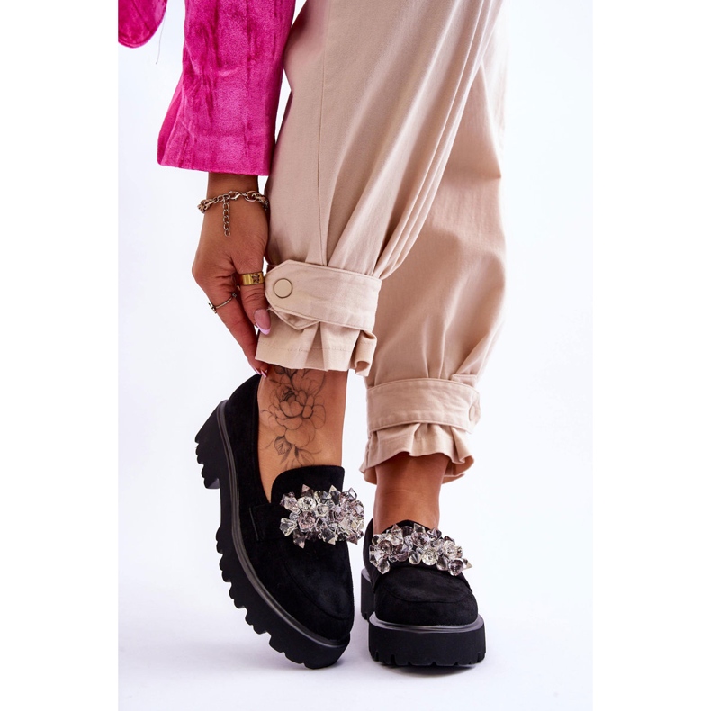 FB2 Mocasines De Mujer Con Plataforma Adornada Black Brenda negro 1