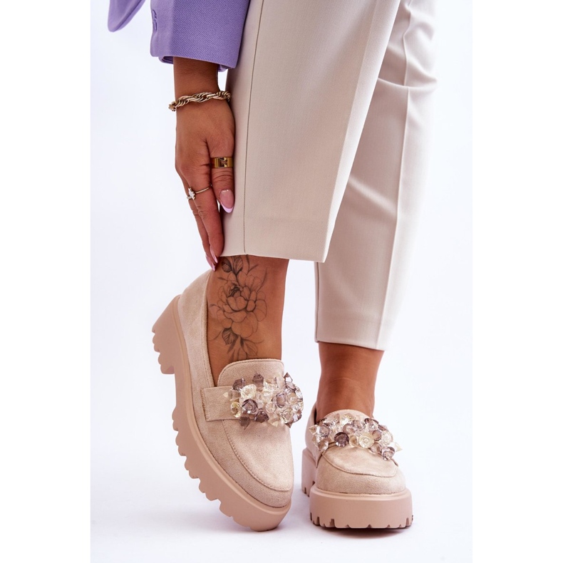 FB2 Mocasines Mujer Plataforma Adornos Beige Brenda 1