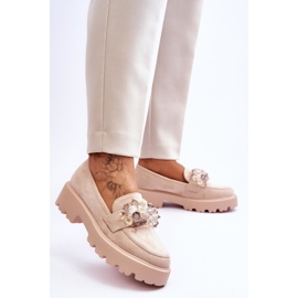 FB2 Mocasines Mujer Plataforma Adornos Beige Brenda 5
