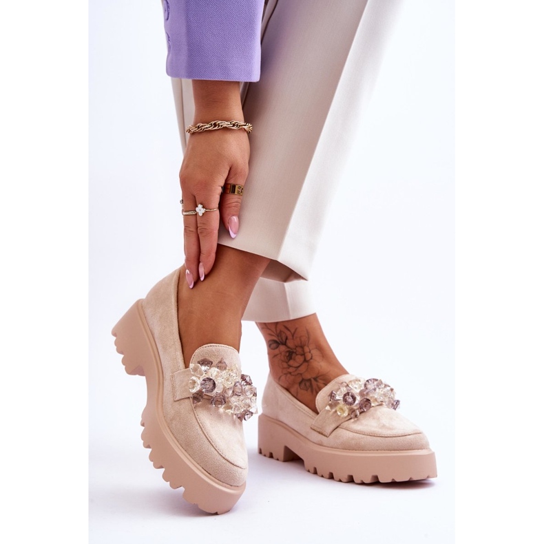 FB2 Mocasines Mujer Plataforma Adornos Beige Brenda 2