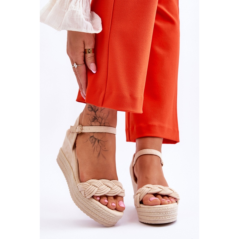 FB2 Sandalias Clásicas Ante Cuña Beige Denisse marrón 1