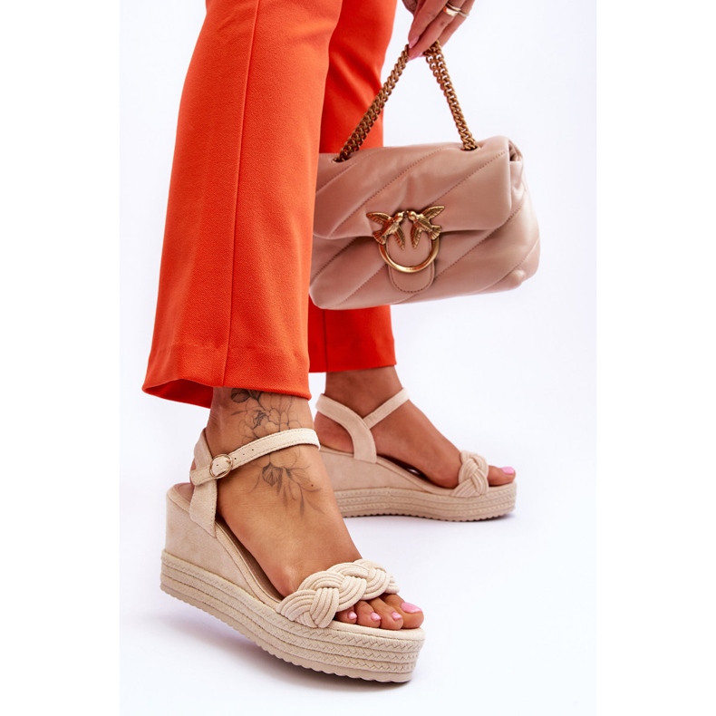 FB2 Sandalias Clásicas Ante Cuña Beige Denisse marrón 2