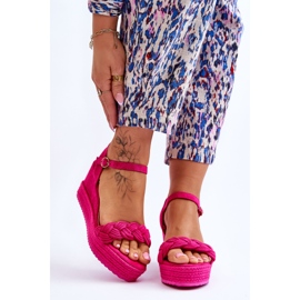 FB2 Sandalias De Cuña De Ante Fucsia Clásico Denisse rosado 1