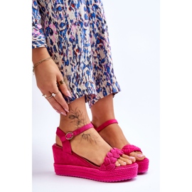 FB2 Sandalias De Cuña De Ante Fucsia Clásico Denisse rosado 6