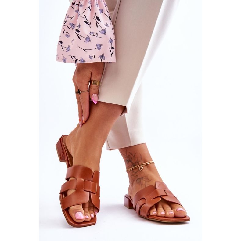 FJ1 Pantuflas Clásicas Mujer Fendy Piel Camel marrón 2