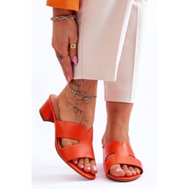 FJ1 Pantuflas de cuero de tacón bajo clásico naranja Miley 1