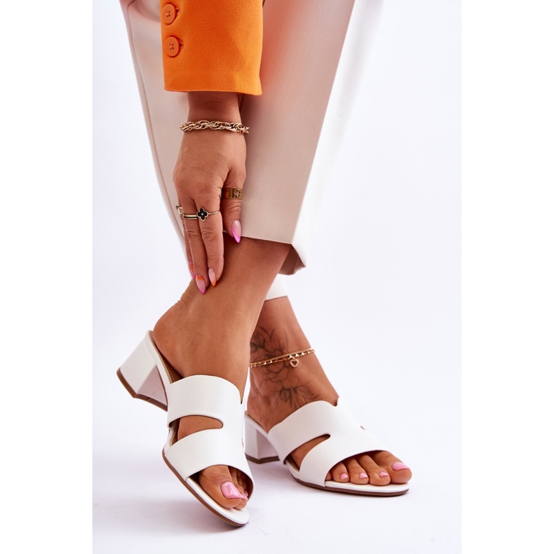 FJ1 Sandalias Clásicas Tacón Bajo Piel Blanco Miley 2