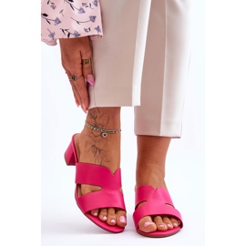FJ1 Chanclas de cuero de tacón bajo Miley fucsia clásicas rosa 1