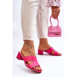 FJ1 Chanclas de cuero de tacón bajo Miley fucsia clásicas rosado 6