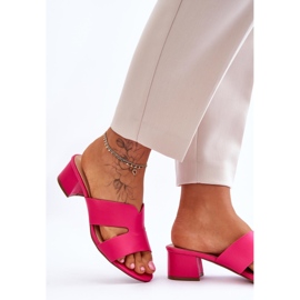 FJ1 Chanclas de cuero de tacón bajo Miley fucsia clásicas rosado 7