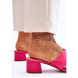 FJ1 Chanclas de cuero de tacón bajo Miley fucsia clásicas rosado 5