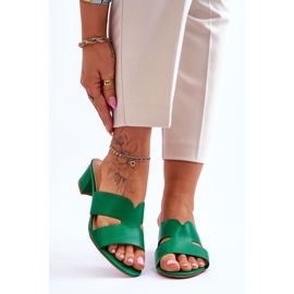 FJ1 Sandalias Clásicas Tacón Bajo Cuero Miley Verde 1