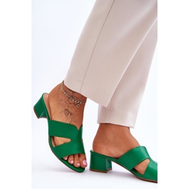 FJ1 Sandalias Clásicas Tacón Bajo Cuero Miley Verde 4