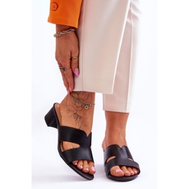 Sandalias clásicas de cuero negro de tacón bajo Miley 1