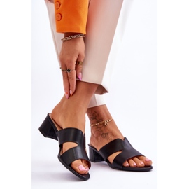 Sandalias clásicas de cuero negro de tacón bajo Miley 2