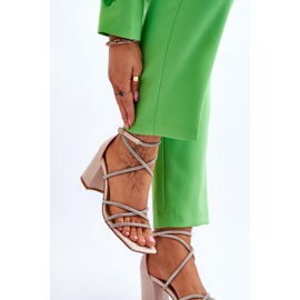 FJ1 Sandalias De Mujer De Piel Con Circonitas En El Tacón Beige Liviano marrón 6