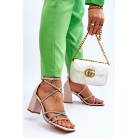 FJ1 Sandalias De Mujer De Piel Con Circonitas En El Tacón Beige Liviano marrón 4