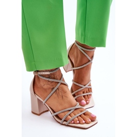 FJ1 Sandalias De Mujer De Piel Con Circonitas En El Tacón Beige Liviano marrón 7