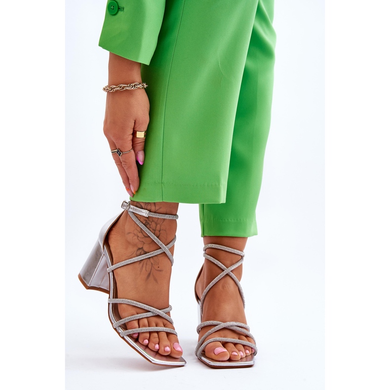 FJ1 Sandalias De Mujer De Piel Con Zirconia Cúbica Tacón Plateado Liviano plata 1