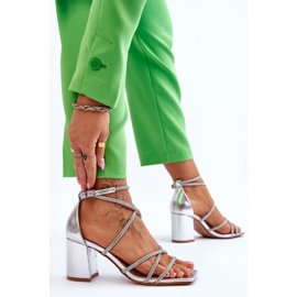 FJ1 Sandalias De Mujer De Piel Con Zirconia Cúbica Tacón Plateado Liviano plata 4