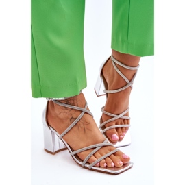 FJ1 Sandalias De Mujer De Piel Con Zirconia Cúbica Tacón Plateado Liviano plata 5