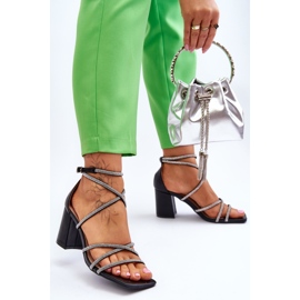 FJ1 Sandalias De Mujer De Piel Con Tacón Alto De Zirconia Cúbica Negro Liviano 3