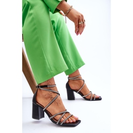 FJ1 Sandalias De Mujer De Piel Con Tacón Alto De Zirconia Cúbica Negro Liviano 7