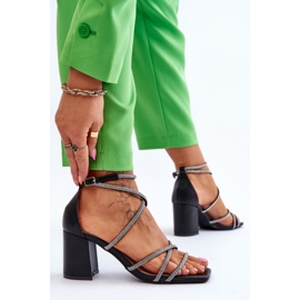FJ1 Sandalias De Mujer De Piel Con Tacón Alto De Zirconia Cúbica Negro Liviano 4