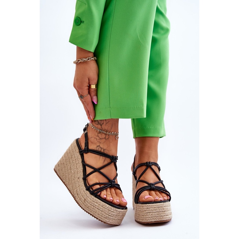 Sandalias De Cuña De Moda Con Trenza Nessia Negra negro 1