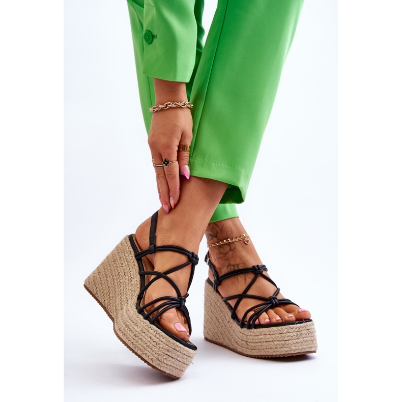 Sandalias De Cuña De Moda Con Trenza Nessia Negra negro 2