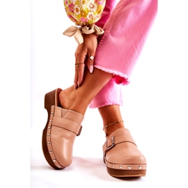 Zuecos de tacón alto beige con pedrería para mujer 2