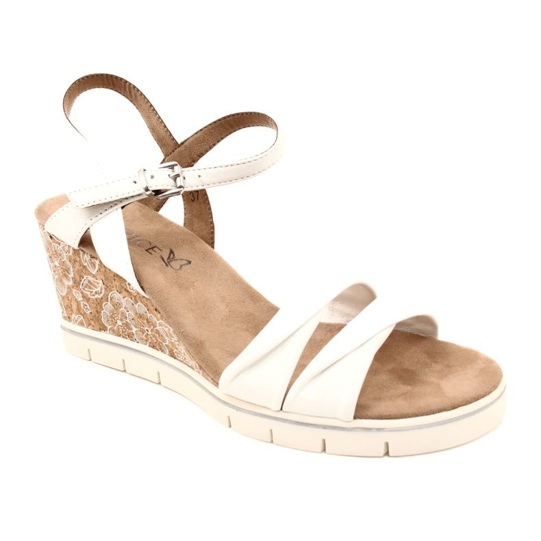 Sandalias de piel con cuña Caprice 9-28710-20 160 White Softnap blanco 3