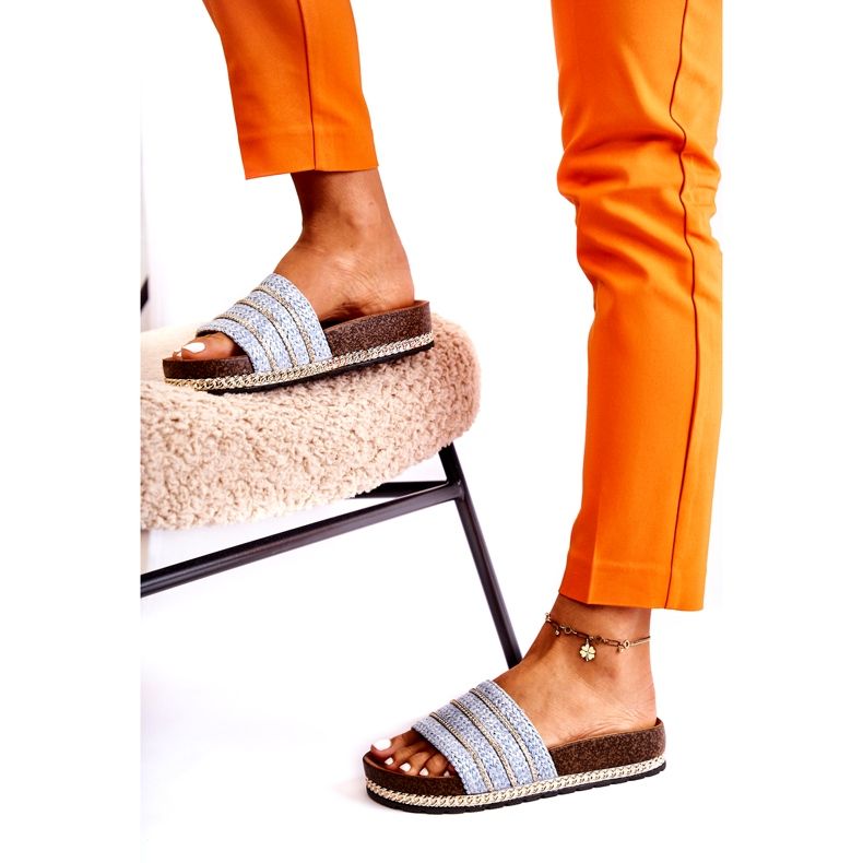 S.Barski Chanclas Clásicas De Mujer Con Cadena, Azul 3 S.Barski Chanclas Clásicas De Mujer Con Cadena, Azul 3