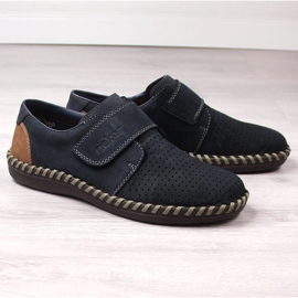 Zapatos hombre Rieker B2450-14 piel azul marino con velcro 2