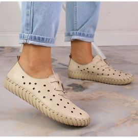 Zapatos mujer piel calados cómodos beige Artiker 48C0568 2