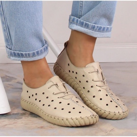 Zapatos mujer piel calados cómodos beige Artiker 48C0568 3