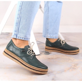 Zapatos cómodos de mujer en piel con plataforma verde Helios 380 2