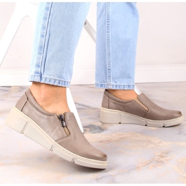 Zapatos cuña mujer piel cómodos beige Helios 404-02 2