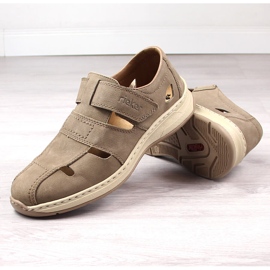 Rieker 14369-25 zapatos de verano de cuero marrón claro para hombre beige 4