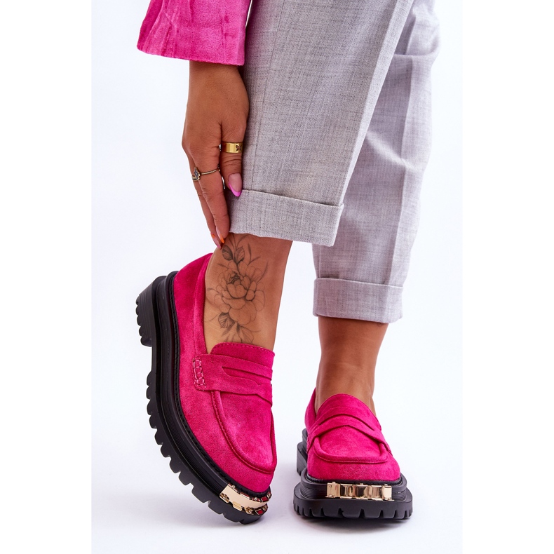 FJ1 Mocasines Clásicos De Ante Con Adorno Monaro Fucsia rosa 1
