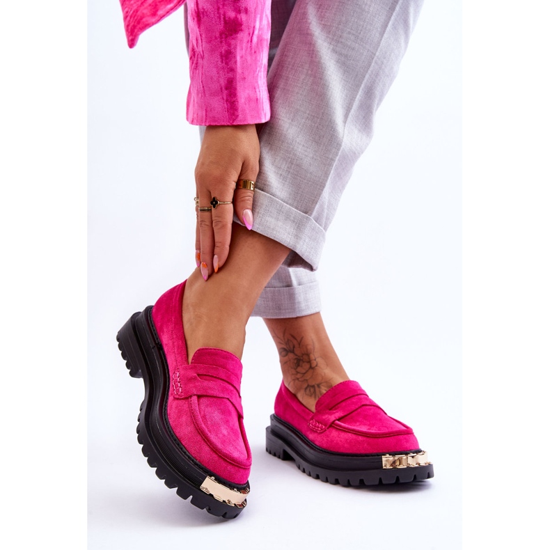 FJ1 Mocasines Clásicos De Ante Con Adorno Monaro Fucsia rosa 2