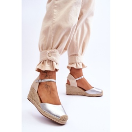 Alpargatas Piel Sandalias Cuña Plata Cammer 3