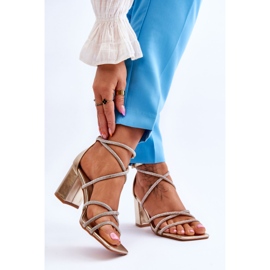 FJ1 Sandalias Mujer Piel Tacón Circonitas Oro Liviano dorado 4