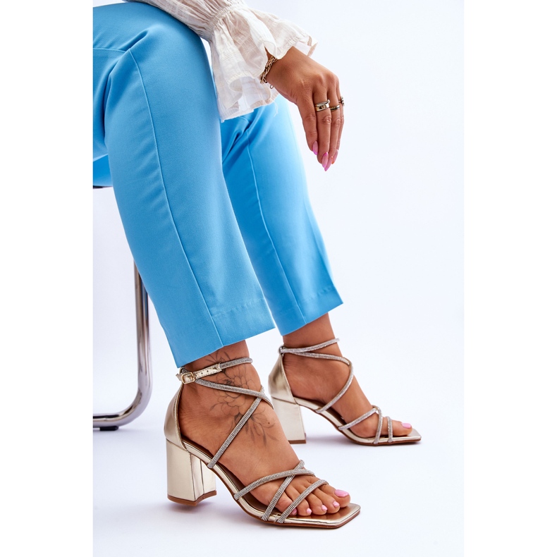 FJ1 Sandalias Mujer Piel Tacón Circonitas Oro Liviano dorado 1