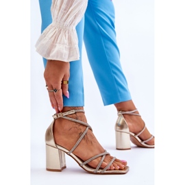 FJ1 Sandalias Mujer Piel Tacón Circonitas Oro Liviano dorado 5