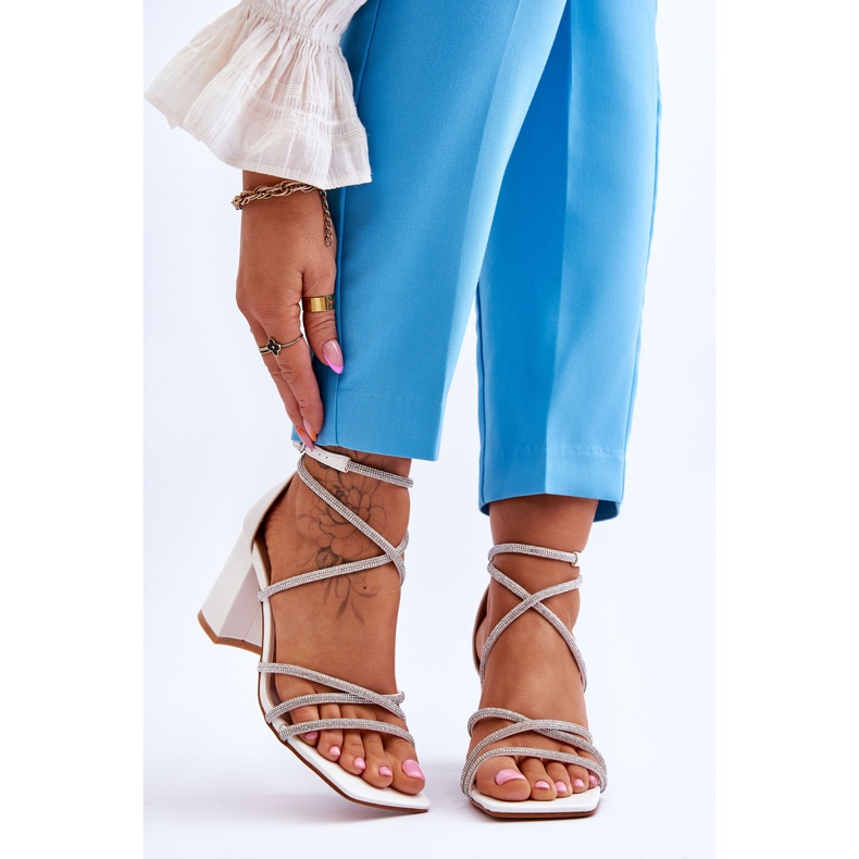 FJ1 Sandalias Mujer Piel Con Zirconia Cúbica Tacón Alto Blanco Liviano 1