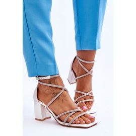 FJ1 Sandalias Mujer Piel Con Zirconia Cúbica Tacón Alto Blanco Liviano 4